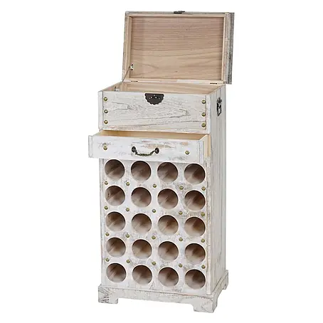 Weinregal mit Schublade und Truhe für 20 Flaschen 94x48x31cm Vintage Weiß