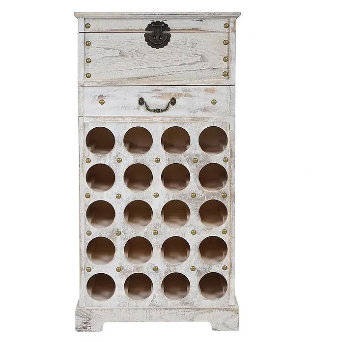 Weinregal mit Schublade und Truhe für 20 Flaschen 94x48x31cm Vintage Weiß - 