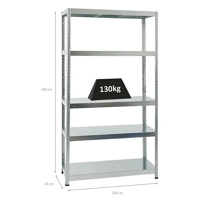 Schwerlastregal Steel Eagle 180x100x40 cm 130kg Verzinkt -  - Verzinktes Metallregal mit 5 verstellbaren Böden, 180x100x40 cm, 130 kg Traglast pro Boden.