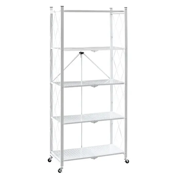 KLAP klappbares Regal auf Rollen 5 Fachböden 250kg 167x72x34cm Weiß -  - Weißes klappbares Metallregal mit 5 perforierten Ablagen und Rollen.
