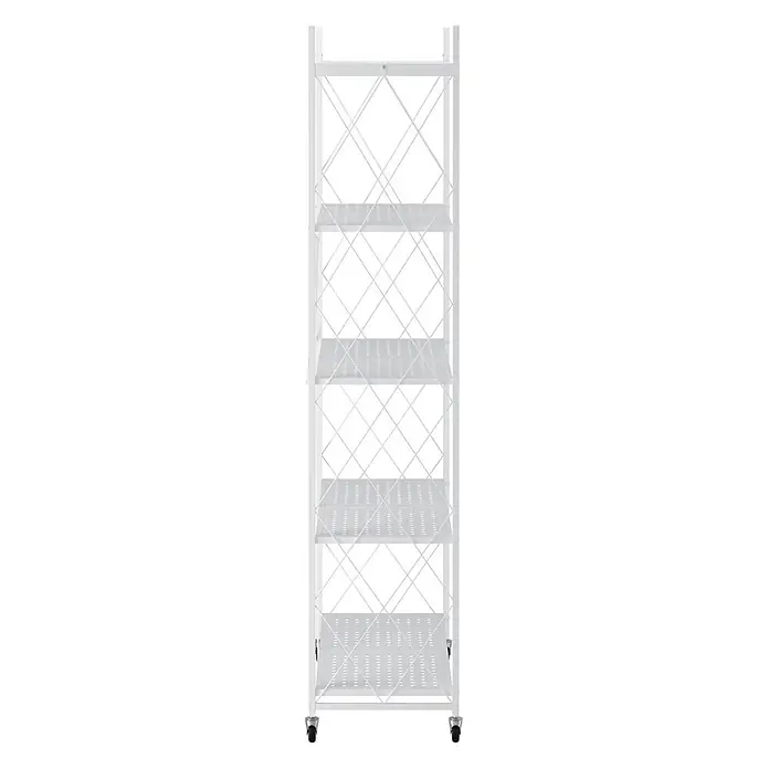 KLAP klappbares Regal auf Rollen 5 Fachböden 250kg 167x72x34cm Weiß -  - Weißes faltbares Metallregal auf Rollen mit perforierten Ablagen und X-förmigen Seitenstreben.