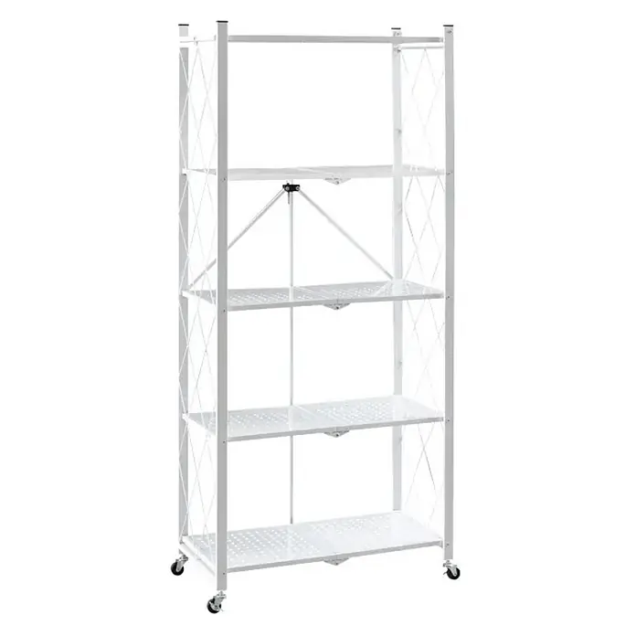 KLAP klappbares Regal auf Rollen 5 Fachböden 250kg 167x72x34cm Weiß -  - Weißes, fünfstufiges Metall-Klappregal auf Rollen mit perforierten Ablagen.