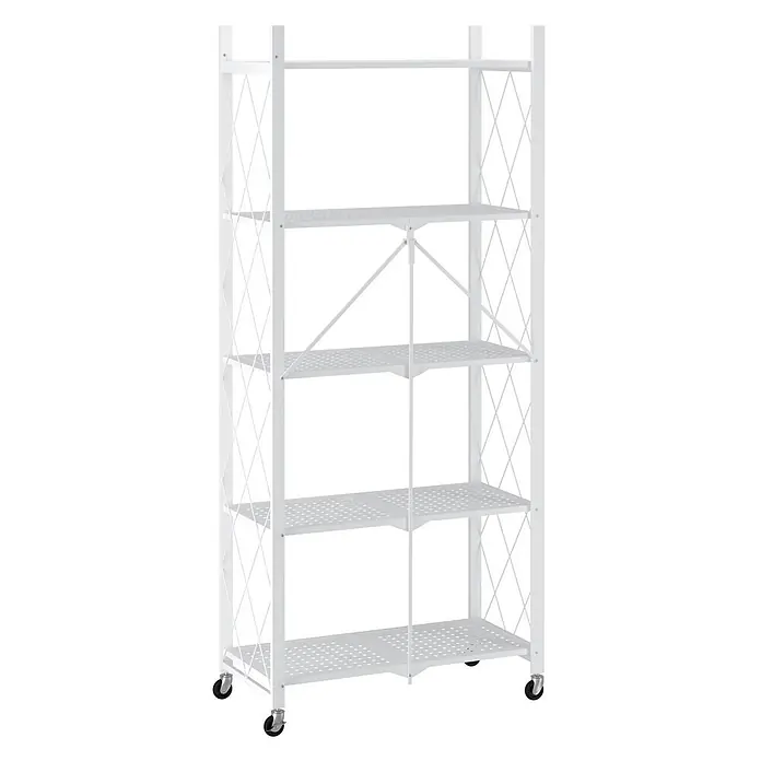 KLAP klappbares Regal auf Rollen 5 Fachböden 250kg 167x72x34cm Weiß -  - Weißes, klappbares Metallregal mit fünf gelochten Ablagen auf Rollen.