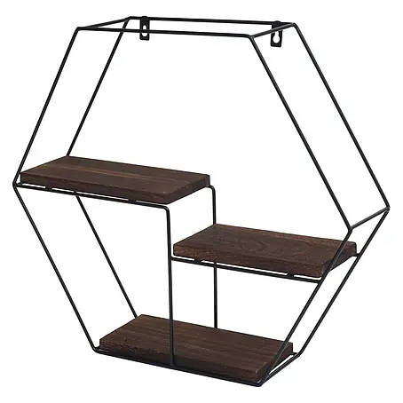Wandregal 43x49x11cm 3 Regalböden Metall Massiv-Holz Industrial Dunkelbrau