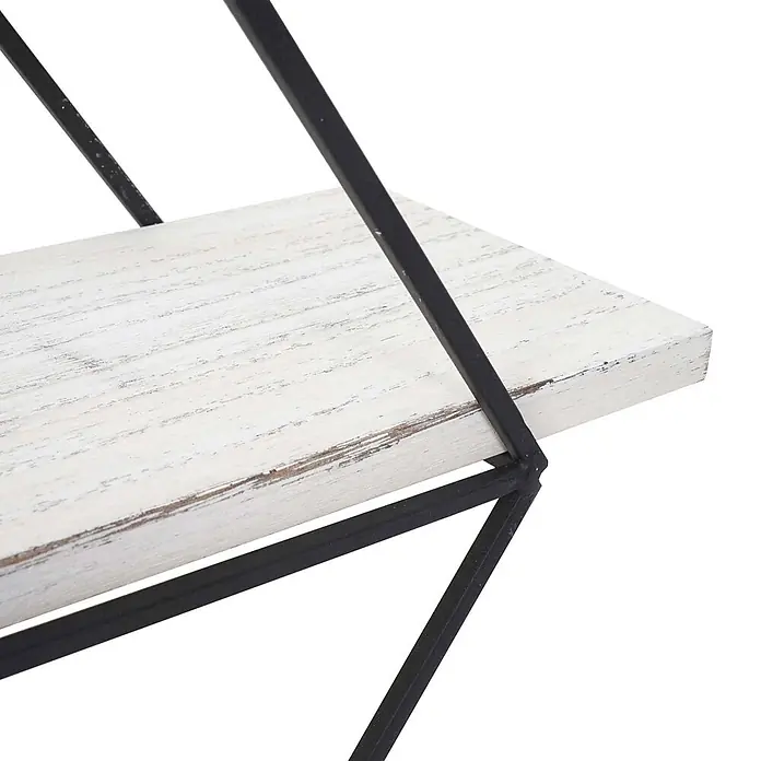 Wandregal rautenförmig 60x55x12cm Echtholz shabby Weiß Hängeregal Regal -  - Regal aus weiß gekalktem Holz mit schwarzem Metall-Geometriehalter.