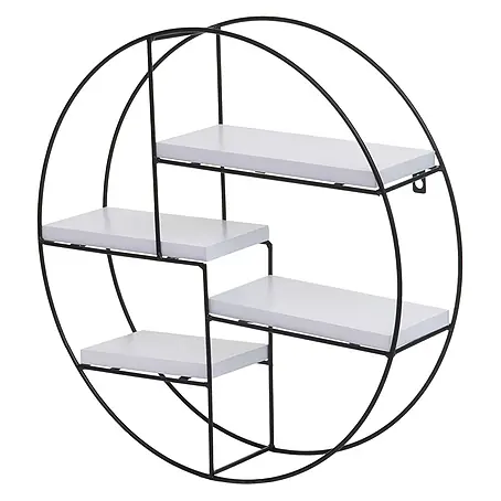 Wandregal rund 45x45x11cm 4 Regalböden Metall Massiv-Holz Weiß