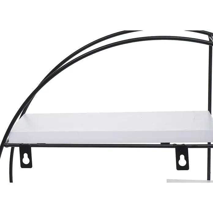 Wandregal rund 45x45x11cm 4 Regalböden Metall Massiv-Holz Weiß -  - Weißes Regalbrett auf schwarzem Metallrahmen, mit sichtbaren Wandhalterungen.