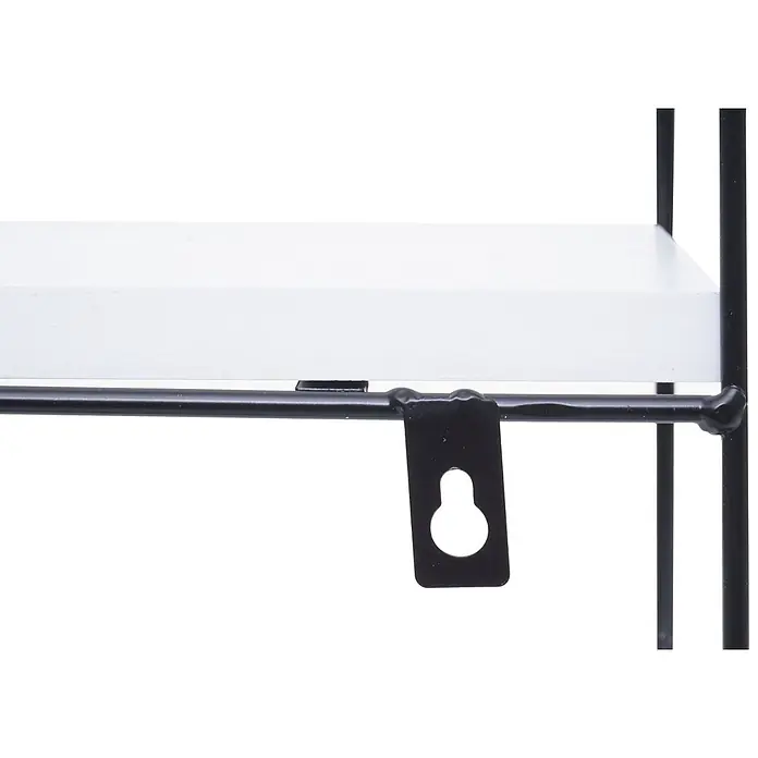 Wandregal rund 45x45x11cm 4 Regalböden Metall Massiv-Holz Weiß -  - Weißes Holzregalbrett auf schwarzem Metallrahmen mit Schlüsselloch-Aufhängung.