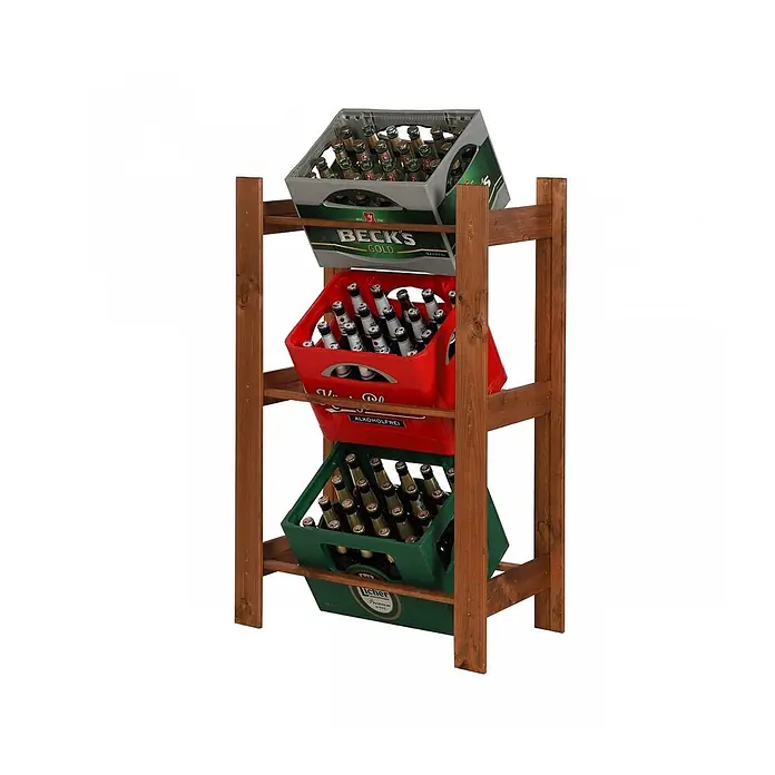 Getränkekistenregal PINEPEAK 149x70x38,8cm für 4 Kisten Kiefernholz Braun -  - Braunes Holzregal für drei schräge Bierkästen.
