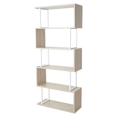 Bücherregal 183x80x30cm 3D-Struktur 5 Ebenen Eiche-Optik Metall Weiß