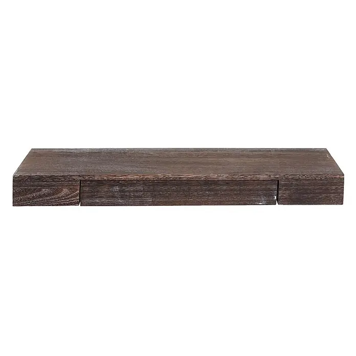 Wandregal 8x80x25cm Schweberegal Wandboard Regal Massiv-Holz Braun -  - Dunkelbraunes, verwittertes Holz-Wandregal mit subtiler Schublade.