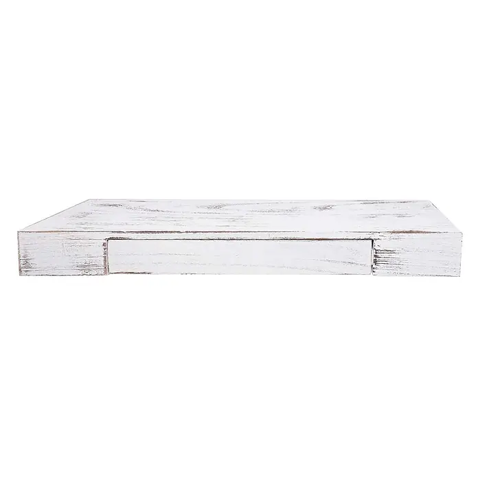 Wandregal 8x80x25cm Schublade Massiv-Holz Weiß Schweberegal Wandboard -  - Weißes Shabby-Chic-Regal aus Holz mit integrierter Schublade.
