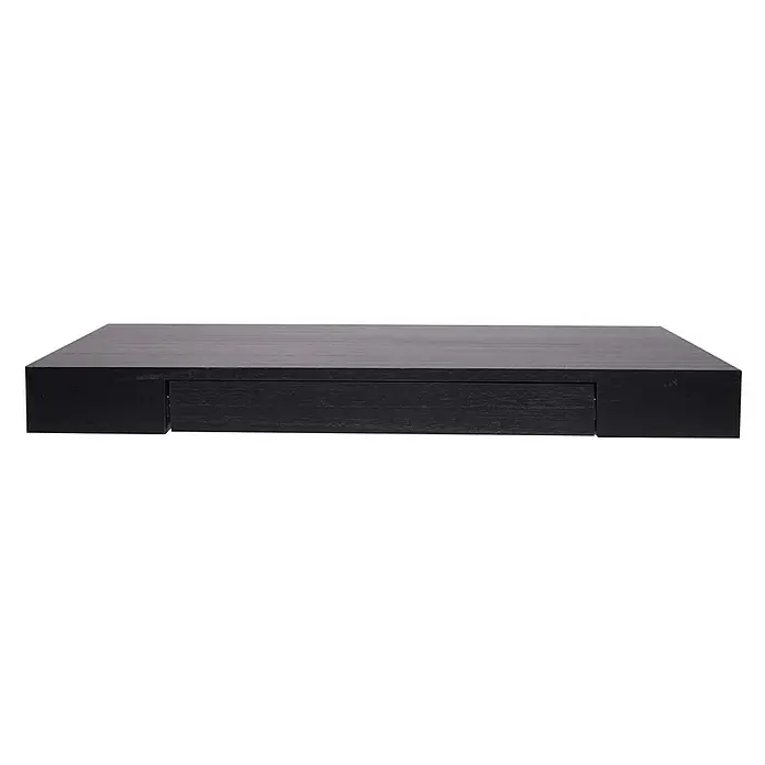 Wandregal 8x80x25cm Schublade Massiv-Holz Schwarz Schweberegal -  - Rechteckige schwarze Holzaufbewahrungseinheit mit einer Frontschublade.