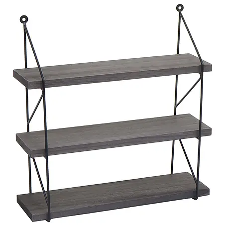 Wandregal 40x40x13cm 3 Regalböden Metall Massiv-Holz Dunkelgrau Regal