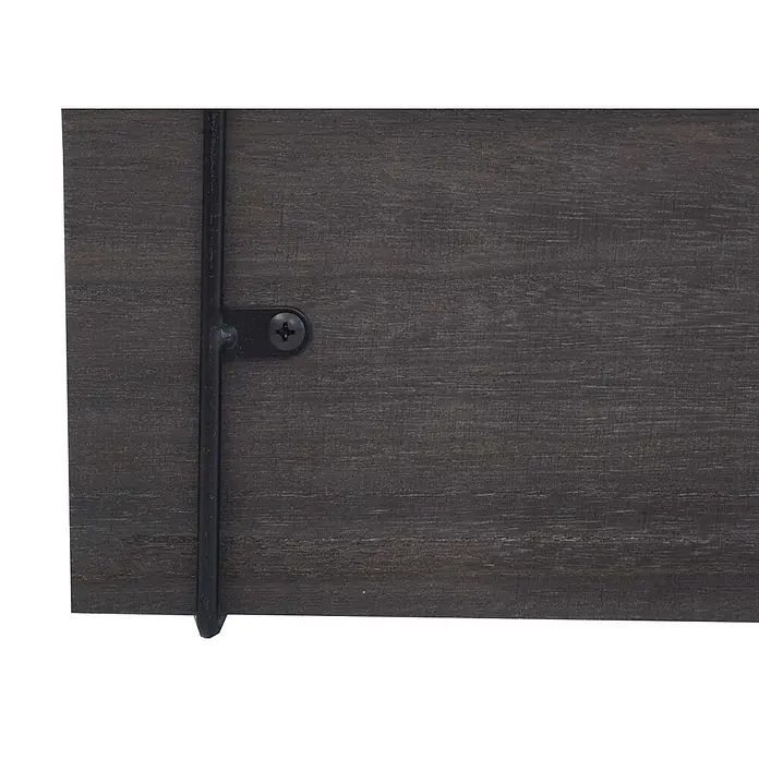 Wandregal 40x40x13cm 3 Regalböden Metall Massiv-Holz Dunkelgrau Regal -  - Dunkelgraue Holzplatte mit schwarzer Metallhalterung, befestigt mit einer schwarzen Schraube.