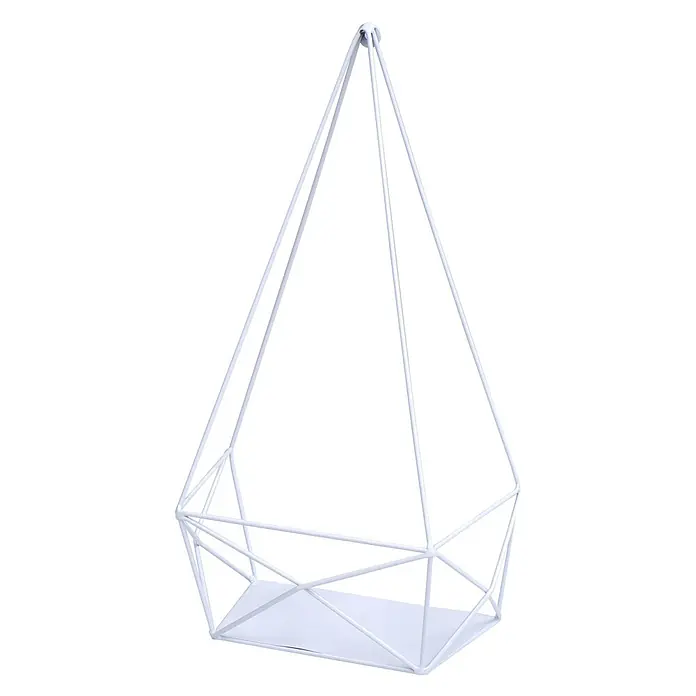 Wandregal 44x23x11cm Metall Weiß Hängeregal Dekoregal Küchenregal Regal -  - Weißer geometrischer Hängekorb aus Metalldraht mit flachem Boden.