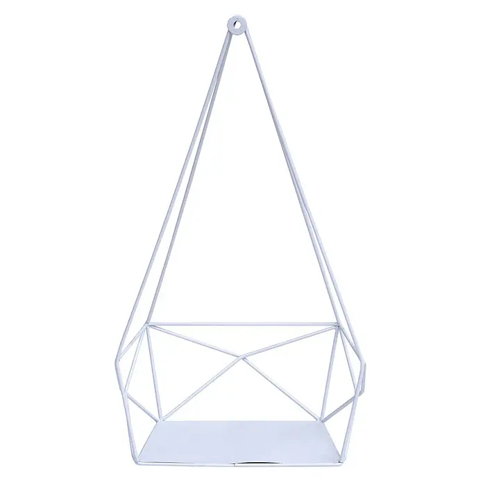 Wandregal 44x23x11cm Metall Weiß Hängeregal Dekoregal Küchenregal Regal -  - Weißes geometrisches Metall-Draht-Hängeregal mit flachem Boden.