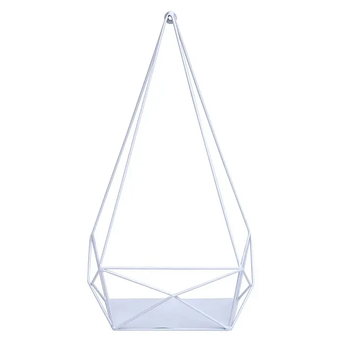 Wandregal 44x23x11cm Metall Weiß Hängeregal Dekoregal Küchenregal Regal -  - Weißes geometrisches Metall-Hängeregal/-Pflanzgefäß.