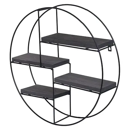 Wandregal 45x45x11cm 4 Regalböden Metall Massiv-Holz Industrial Dunkelgrau