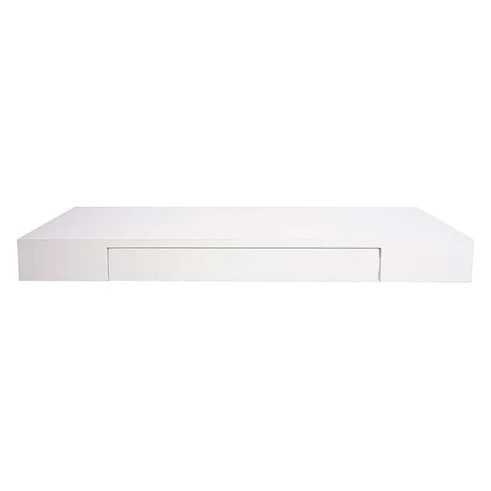 Wandregal 8x80x25cm Schublade Massiv-Holz Weiß Schweberegal Wandboard -  - Weißes, rechteckiges Wandregal mit mittiger, eingelassener Öffnung.