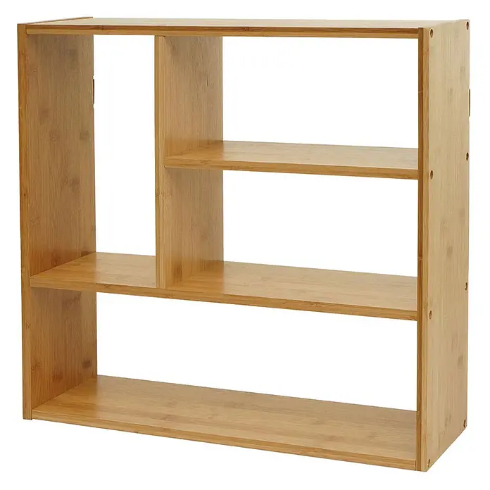 Wandregal 50x50x15cm Hängeregal Schweberegal Regal 4 Fächern Bambus -  - Bambusregal mit mehreren asymmetrischen Fächern für vielseitige Aufbewahrung.