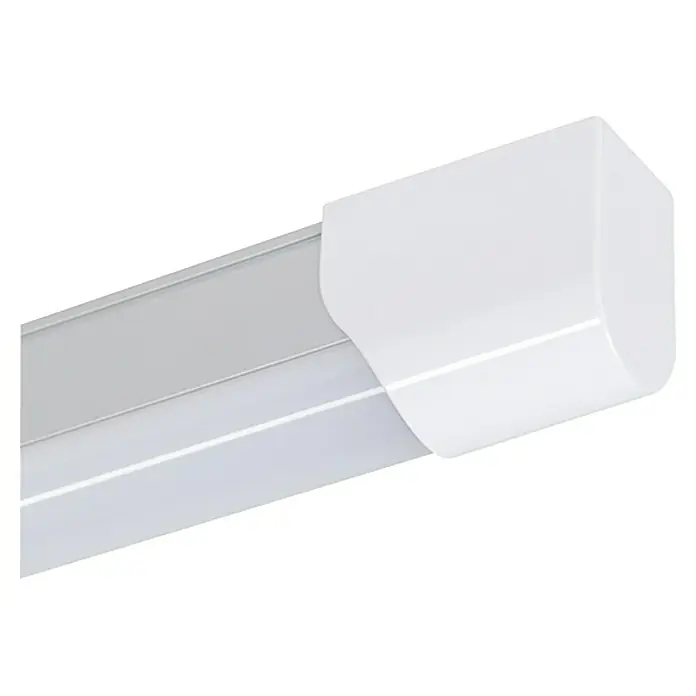 Ritter Leuchten LED-Lichtleiste - L x B x H: 123,3 x 3 x 4 cm, Lichtfarbe: Tageslichtweiß, 20 W, 230 V - Nahaufnahme einer LED-Leuchtstoffröhre mit weißer Endkappe, die eine helle und effiziente Beleuchtungslösung darstellt.
