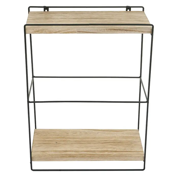 Wandregal 50x35x17cm Massiv-Holz Metall Industrial 2 Regalböden Natur - 