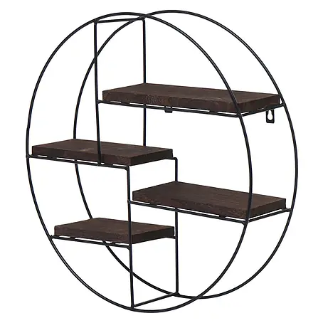 Wandregal 45x45x11cm 4 Regalböden Metall Massiv-Holz Industrial Dunkelbrau