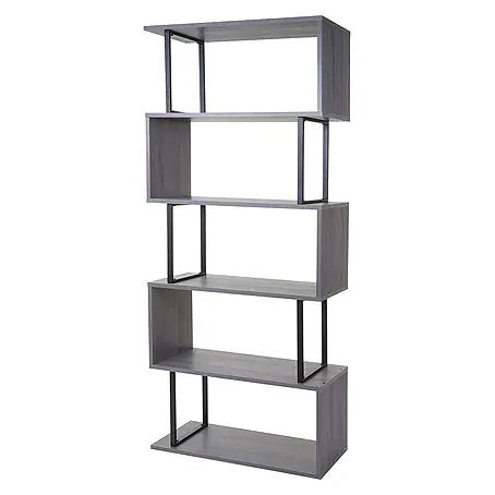 Bücherregal 183x80x30cm Standregal 3D-Struktur 5 Ebenen Grau Metall Schwarz