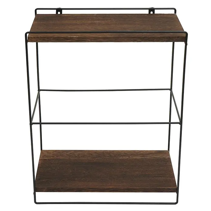 Wandregal 50x35x17cm Massiv-Holz Metall Industrial 2 Regalböden Dunkelbraun - 