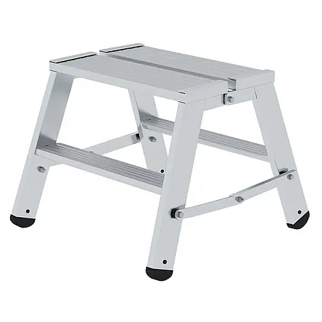 Klapppodest beidseitig 2x2 Stufen rutschfeste Kunststoffschuhe Aluminium