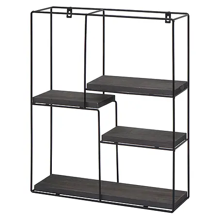 Wandregal rechteckig 51x40x11cm 4 Regalböden Metall Massiv-Holz Dunkelgrau