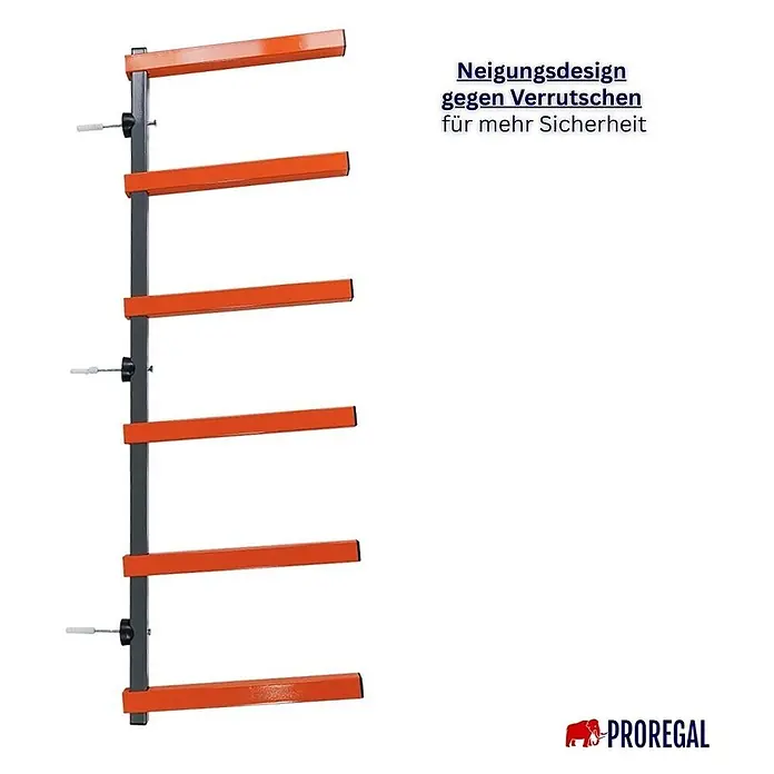 Kragarmregal Wandmontage 50 kg  6 Ebenen Wandregal Grau-Orange 2 Stück -  - Kragarmregal mit orangen Armen und schwarzem Gestell, neigendes Design für Rutschsicherheit.