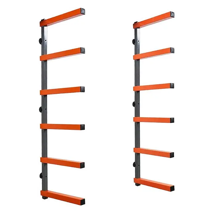 Kragarmregal Wandmontage 50 kg  6 Ebenen Wandregal Grau-Orange 2 Stück -  - Zwei orange-graue Wandregale mit mehreren Ebenen zur Materialorganisation.