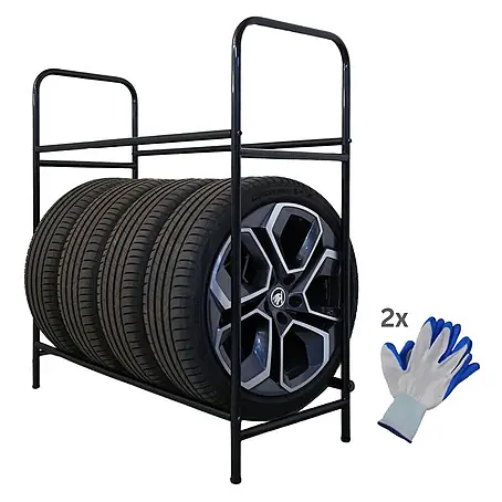 Reifenregal CARRERO HxBxT 106x106x46cm bis zu 8 Reifen auf 2 Ebenen Schwarz