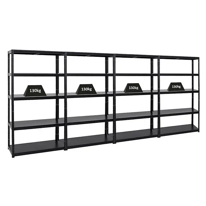 MegaDeal 4x Schwerlastregal Steel Eagle 180x100x40cm 130kg Schwarz -  - Schwarzes Metallregal mit mehreren Böden, das eine Tragfähigkeit von 130 kg pro Boden demonstriert.