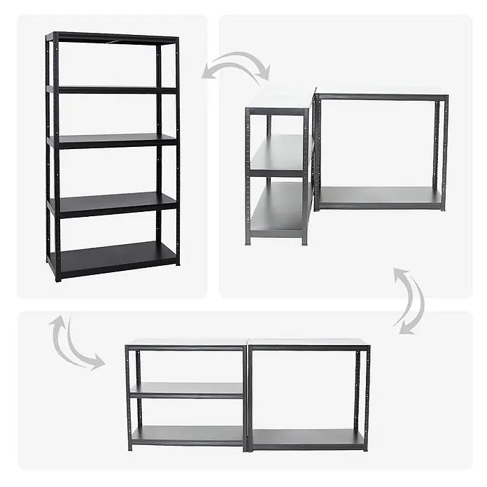 MegaDeal 2x Schwerlastregal Steel Eagle 180x100x40cm 130kg Schwarz -  - Schwarzmetallregal, umwandelbar von einem hohen 5-Boden-Regal zu zwei kürzeren nebeneinander stehenden Einheiten.