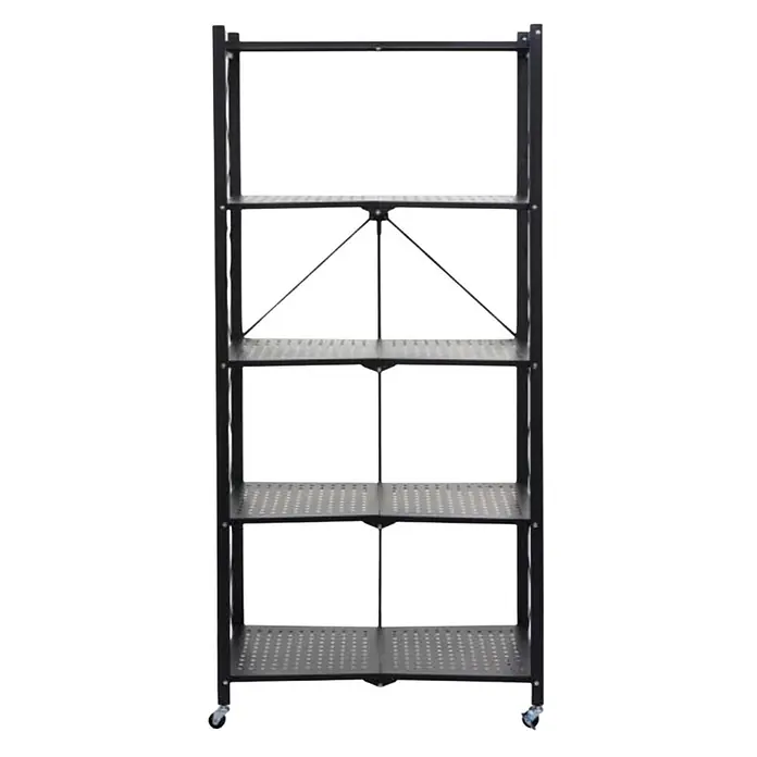 KLAP klappbares Regal auf Rollen 5 Fachböden HxBxT 167x72x34cm Schwarz -  - Schwarzes Metall-Klappregal mit 5 perforierten Böden und Rollen für einfache Mobilität.