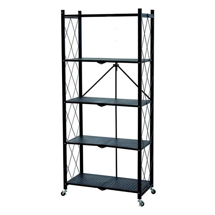 KLAP klappbares Regal auf Rollen 5 Fachböden HxBxT 167x72x34cm Schwarz -  - Schwarzes Metall-Klappregal mit 5 perforierten Böden und Rollen.