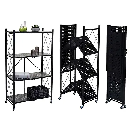 KLAP klappbares Regal auf Rollen 4 Fachböden HxBxT 127x72x34cm Schwarz