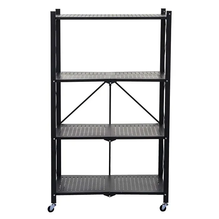 KLAP klappbares Regal auf Rollen 4 Fachböden HxBxT 127x72x34cm Schwarz -  - Schwarzes Metallregal mit 4 perforierten Böden und Rollen für leichte Mobilität.