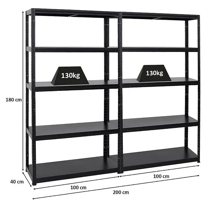 MegaDeal 2x Schwerlastregal Steel Eagle 180x100x40cm 130kg Schwarz -  - Schwarzes Schwerlast-Metallregal, 5 Böden, 200x40x180cm, je Boden 130kg Tragkraft.