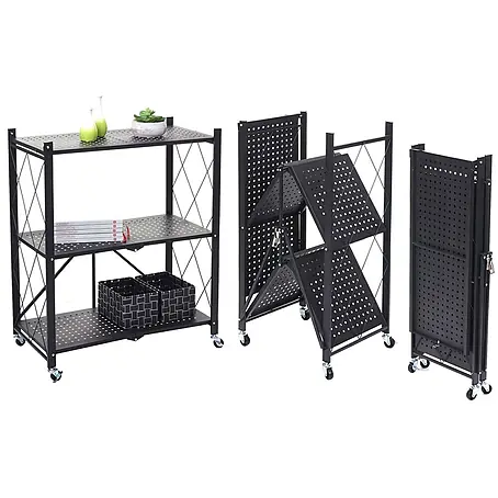 KLAP klappbares Regal auf Rollen 3 Fachböden HxBxT 87x72x34cm Schwarz