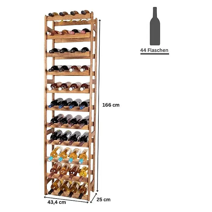 Weinregal PINOTWINE 166x41,2x25cm 44 Flaschen Braun geölt - 