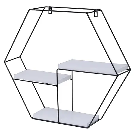 Wandregal 43x49x11cm 3 Regalböden Metall Massiv-Holz Weiß Hängeregal