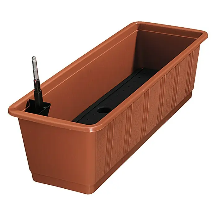 Geli Aqua Green Plus Bewässerungsbalkonkasten - Max. Außenlänge: 60 cm, Terracotta - Brauner Pflanzkasten aus Kunststoff mit Wasserstandsanzeige und schwarzem Einsatz. Ideal für den Garten oder Balkon.