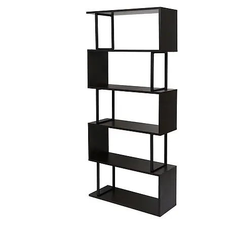 Bücherregal 183x80x30cm 3D-Struktur 5 Ebenen Dunkelbraun Metall Schwarz