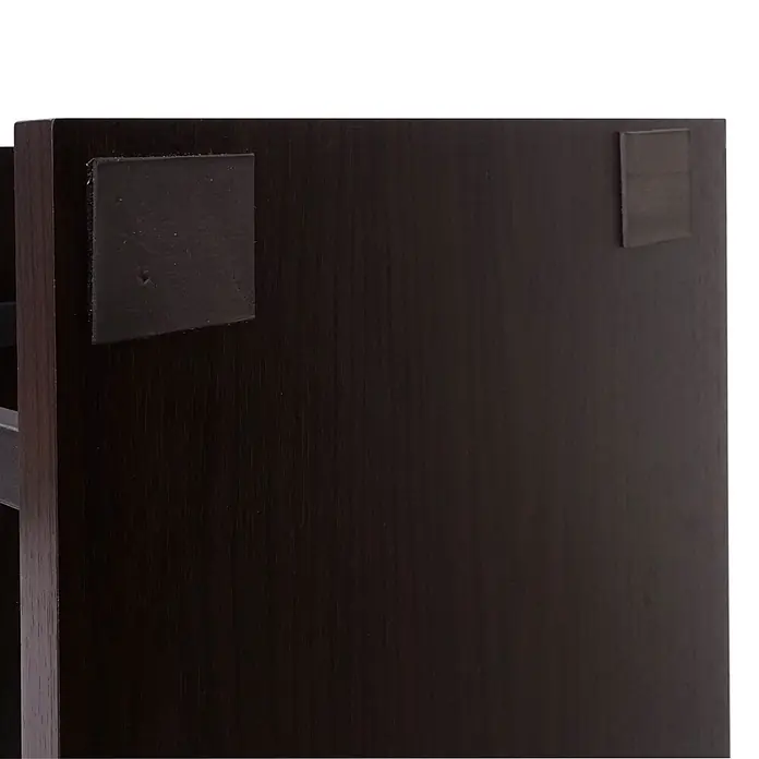 Bücherregal 183x80x30cm 3D-Struktur 5 Ebenen Dunkelbraun Metall Schwarz -  - Dunkelbraune Holzplatte mit zwei rechteckigen dunklen Schutzpolstern, einem größeren und einem kleineren.