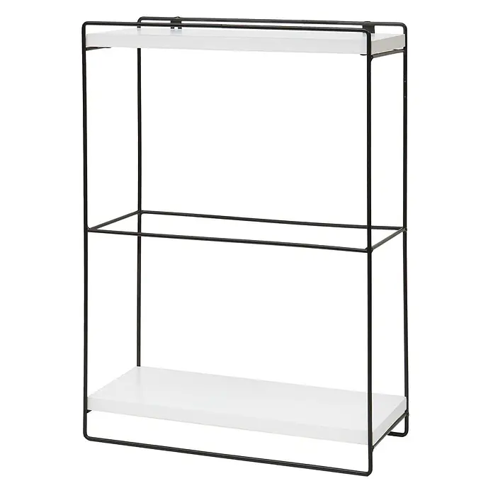 Wandregal 50x35x17cm Massiv-Holz Metall Industrial 2 Regalböden Weiß - 