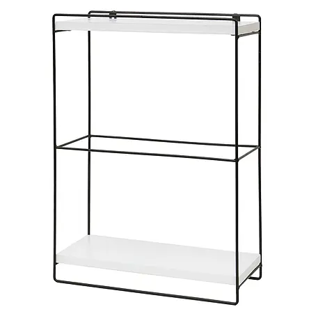 Wandregal 50x35x17cm Massiv-Holz Metall Industrial 2 Regalböden Weiß